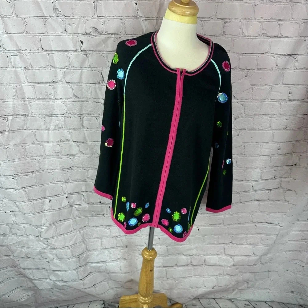 vintage terazzo cardigan sweater neon sequins large